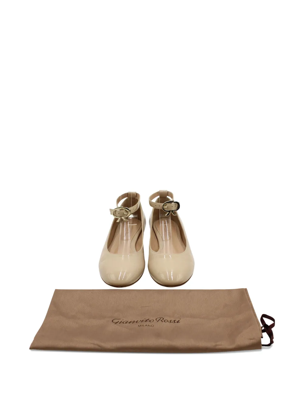 Pre-owned Gianvito Rossi Patent-leather Ankle-strap Flats In Neutral