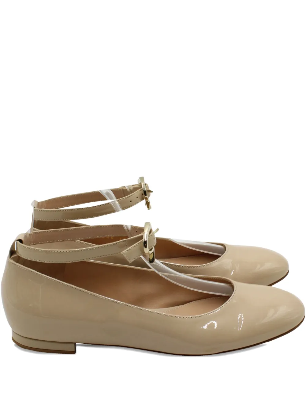 Pre-owned Gianvito Rossi Patent-leather Ankle-strap Flats In Neutral