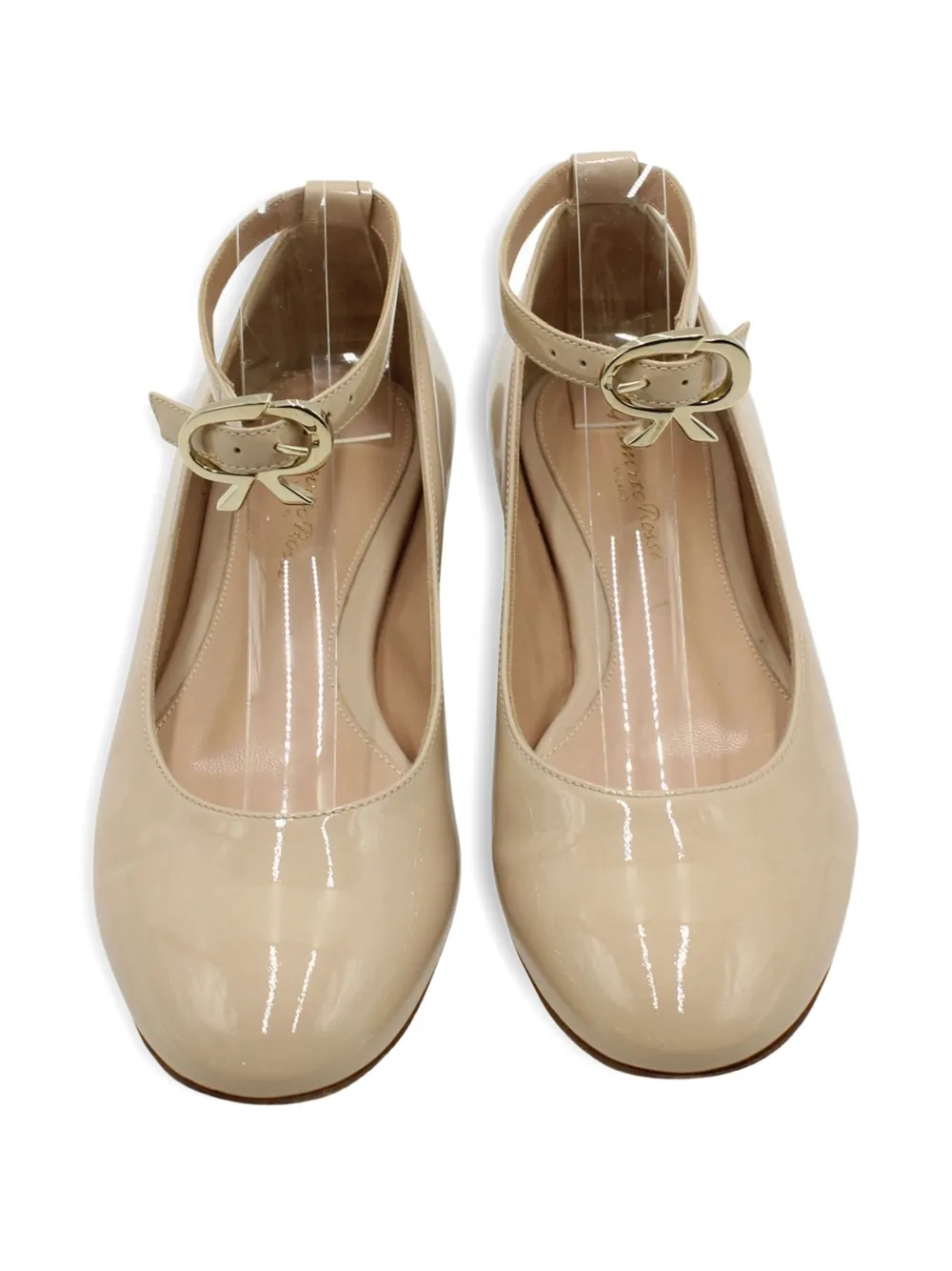 Pre-owned Gianvito Rossi Patent-leather Ankle-strap Flats In Neutral