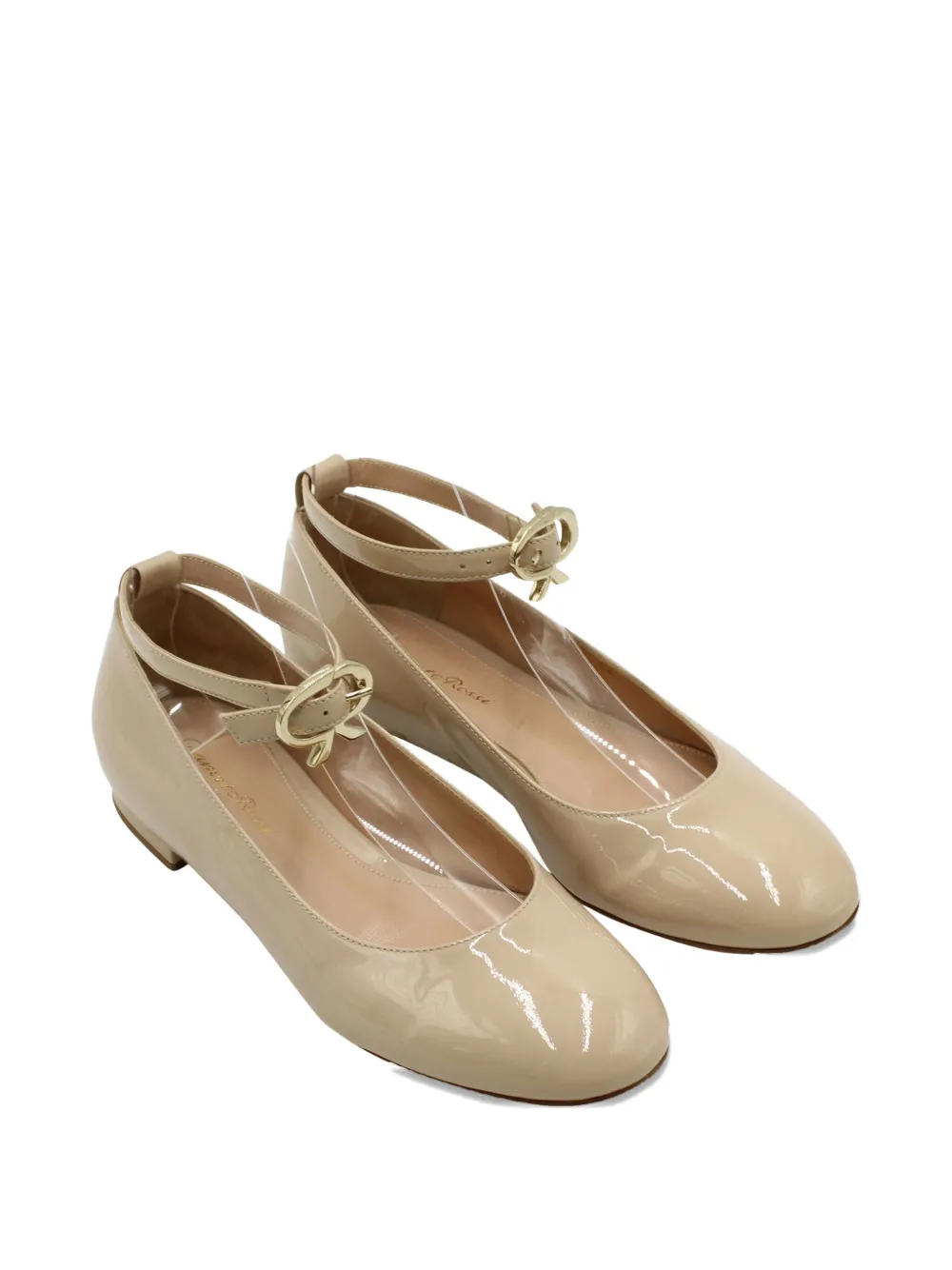 Gianvito Rossi patent-leather ankle-strap flats - Beige