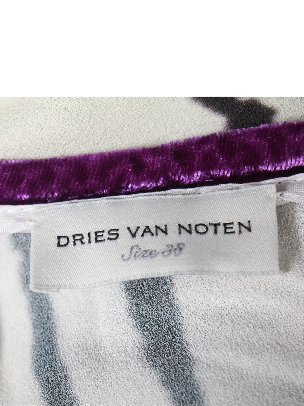 Pre-owned Dries Van Noten Abstract-print Velvet-trimmed Blouse In White