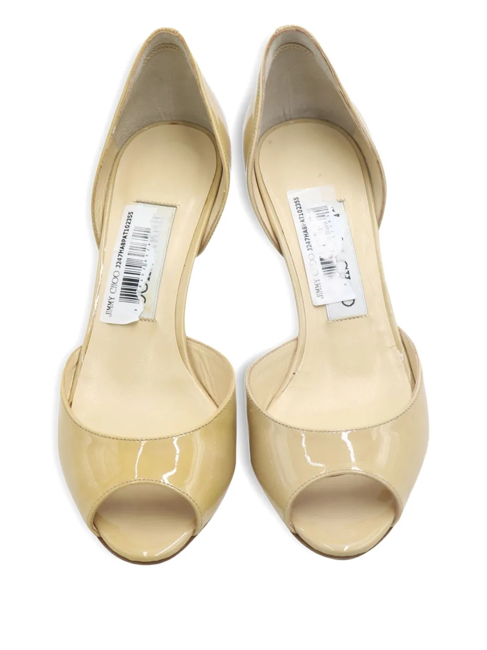 Pre-owned Jimmy Choo Logan Patent-leather Peep-toe Pumps In Neutral