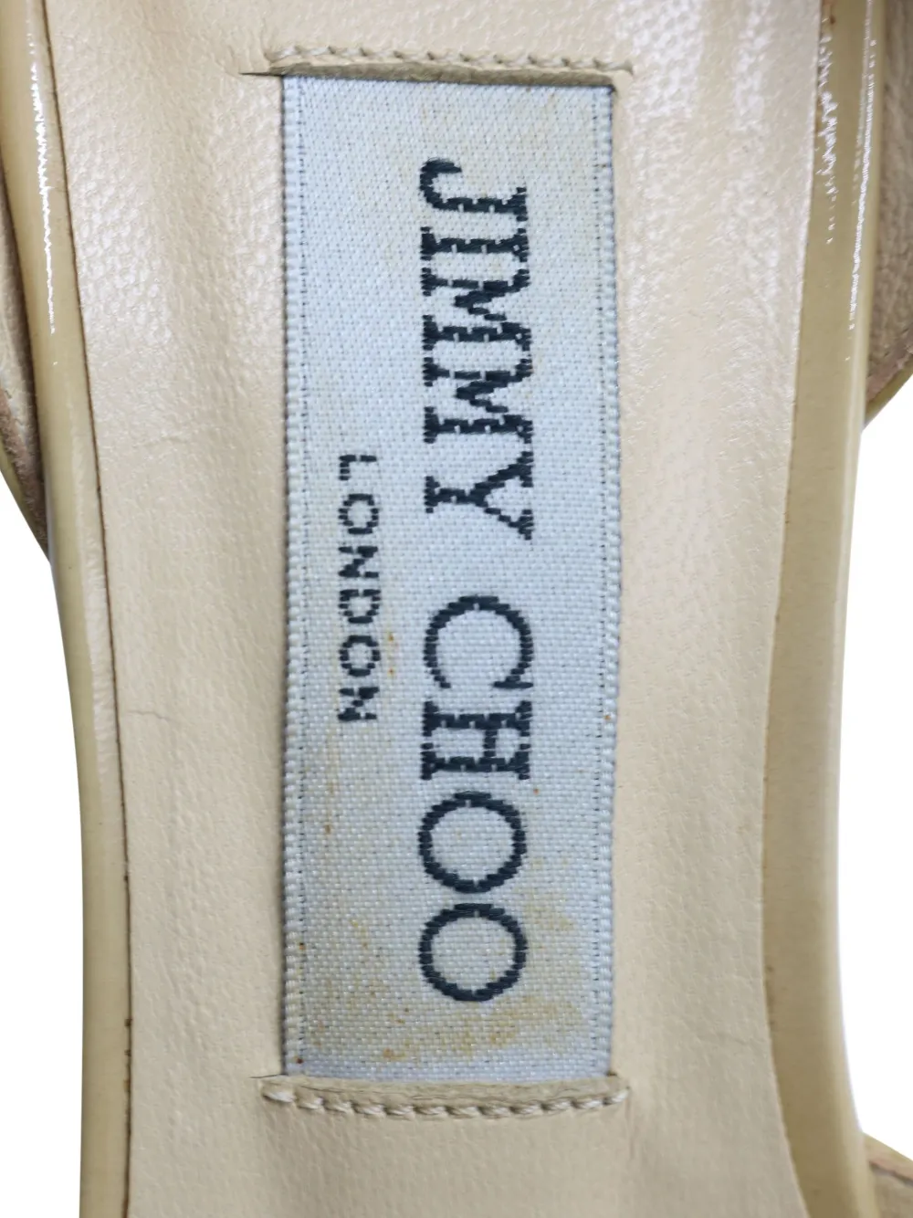Pre-owned Jimmy Choo Logan Patent-leather Peep-toe Pumps In Neutral