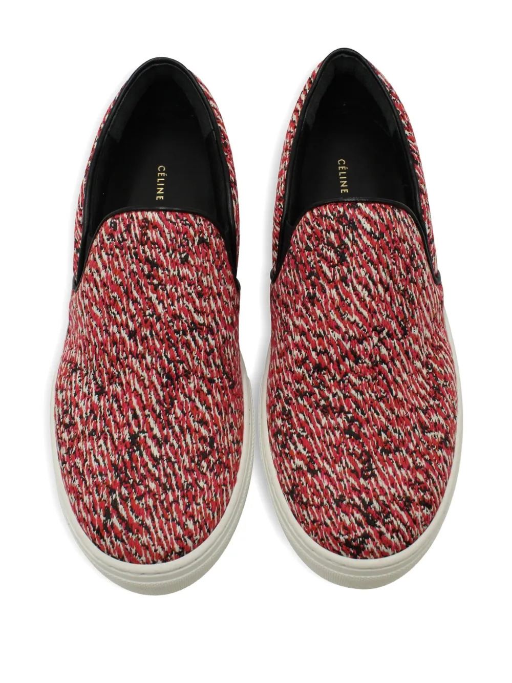 Pre-owned Celine Tweed Slip-on Sneakers In Red
