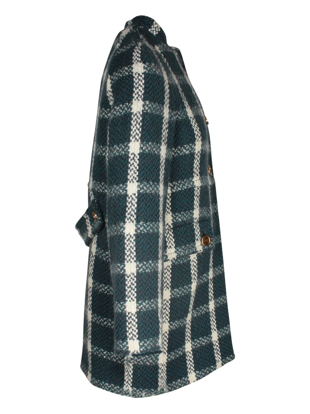 Pre-owned Prada Checked High-neck Coat In Green