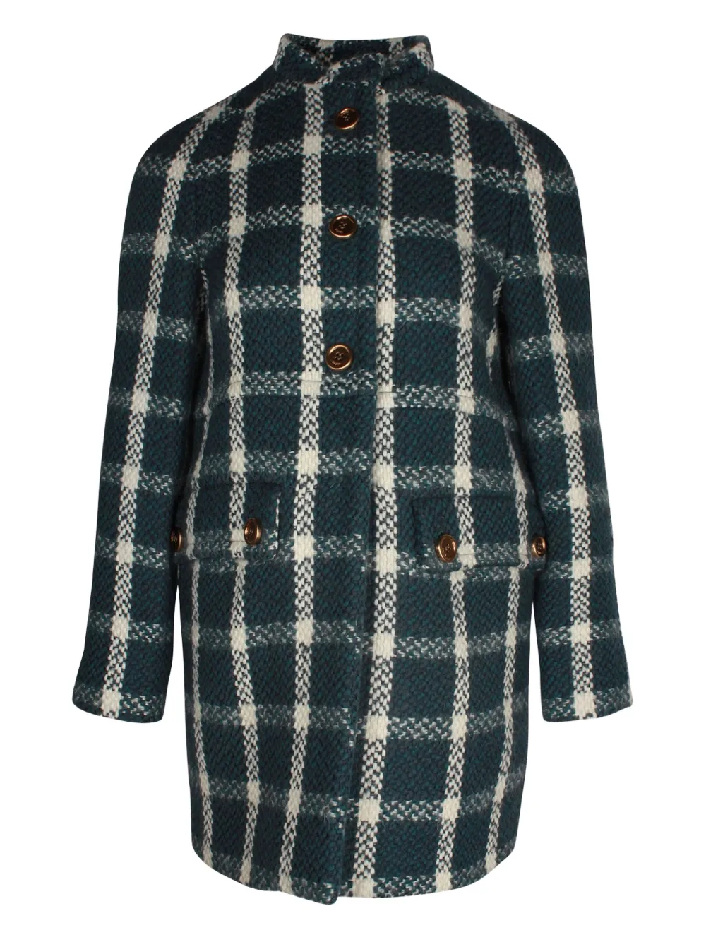 Pre-owned Prada Checked High-neck Coat In Green
