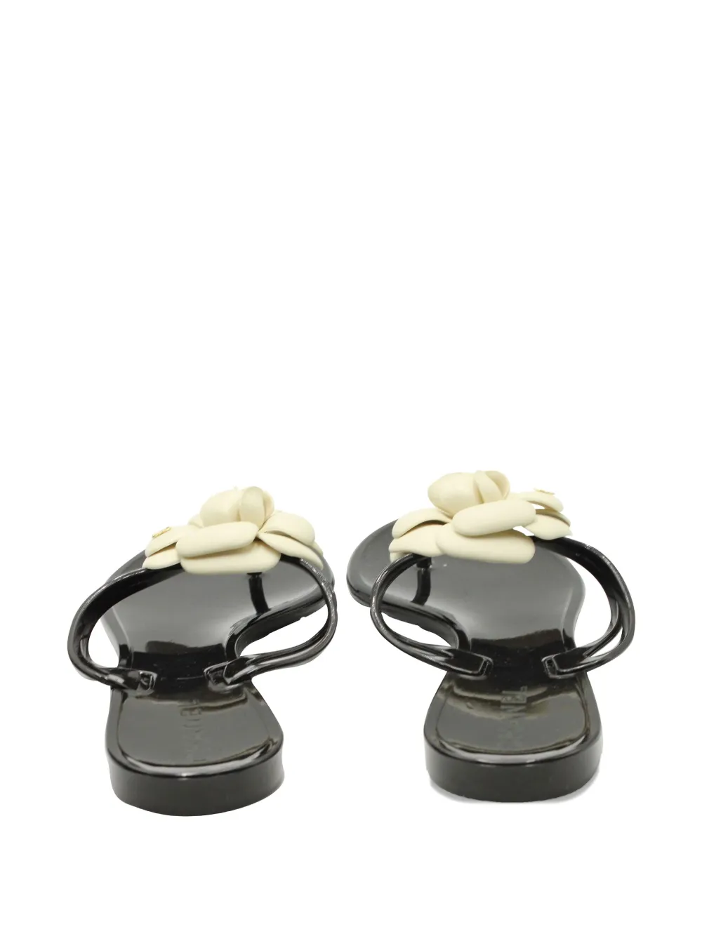 CHANEL Pre-Owned camellia-detail flip flops - Zwart