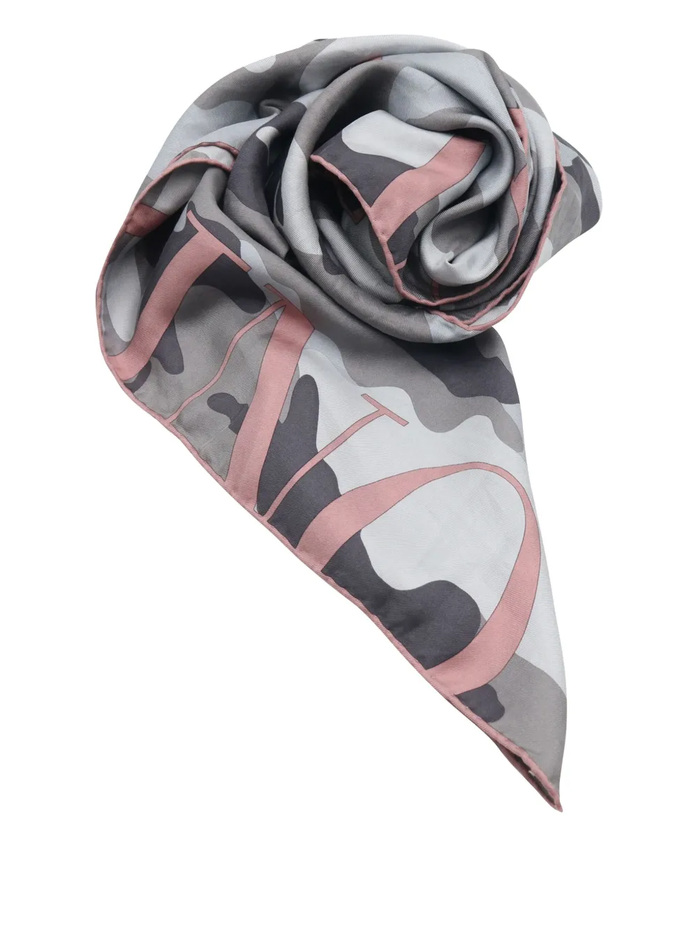Pre-owned Valentino Camouflage-print Silk Scarf In Gray