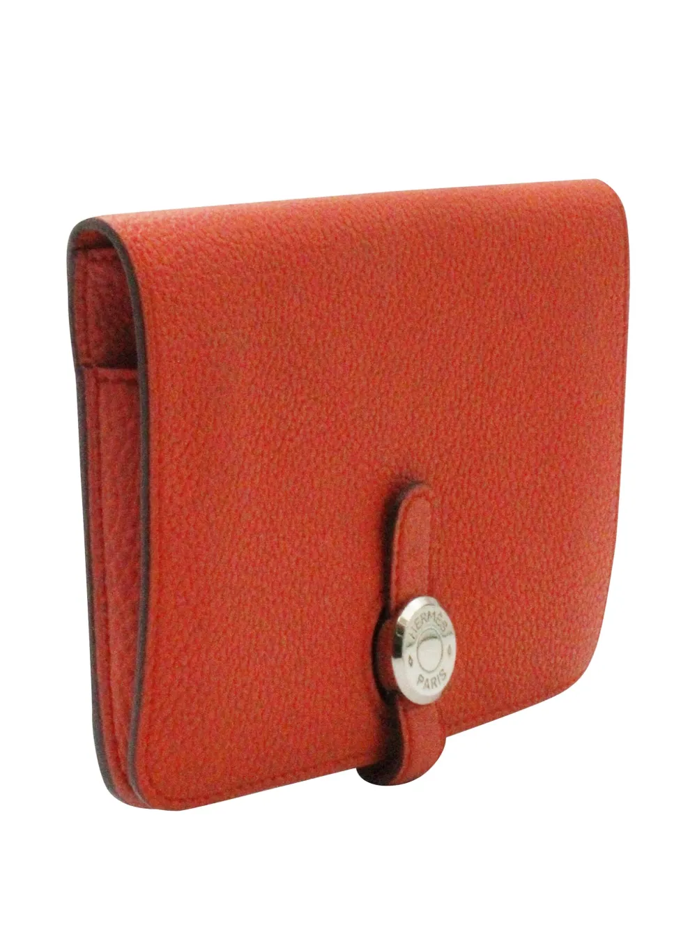 Pre-owned Hermes Dogon Leather Compact Wallet In Orange