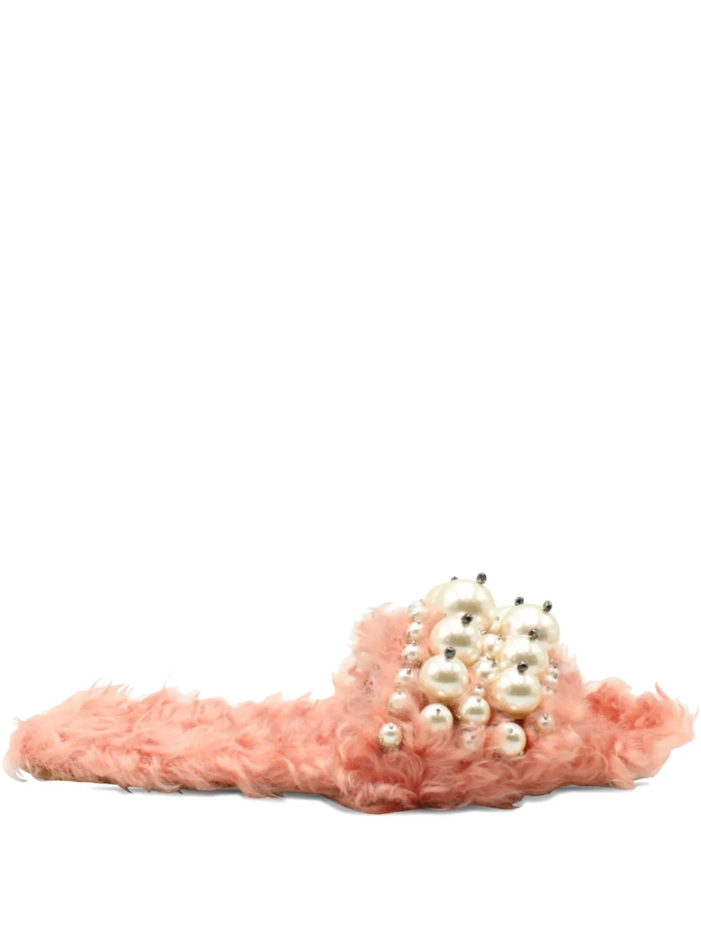Pre-owned Miu Miu Pearl-embellished Fur Slides In Pink