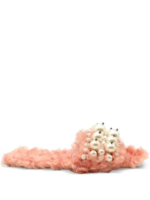 Miu Miu Pre-Owned pearl-embellished fur slides