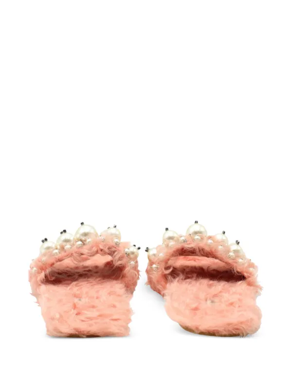 Miu Miu Pre-Owned pearl-embellished Fur Slides | Pink | FARFETCH
