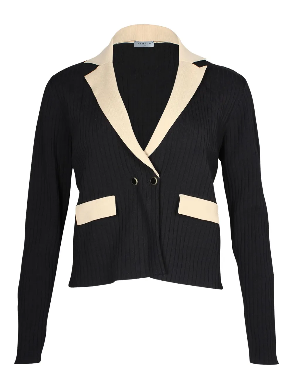 SANDRO ribbed-knit contrasting-collar cardigan | Black | Image 1