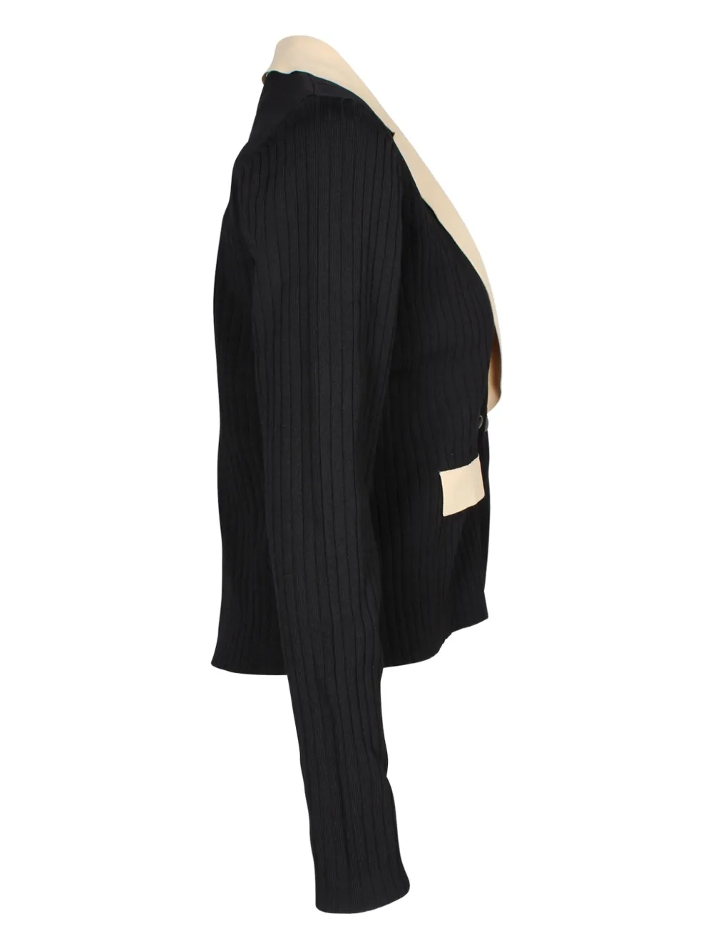 Pre-owned Sandro Ribbed-knit Contrasting-collar Cardigan In Black