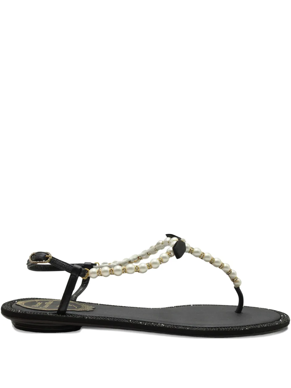 Pre-owned René Caovilla Pearly & Crystal Sandals In Black