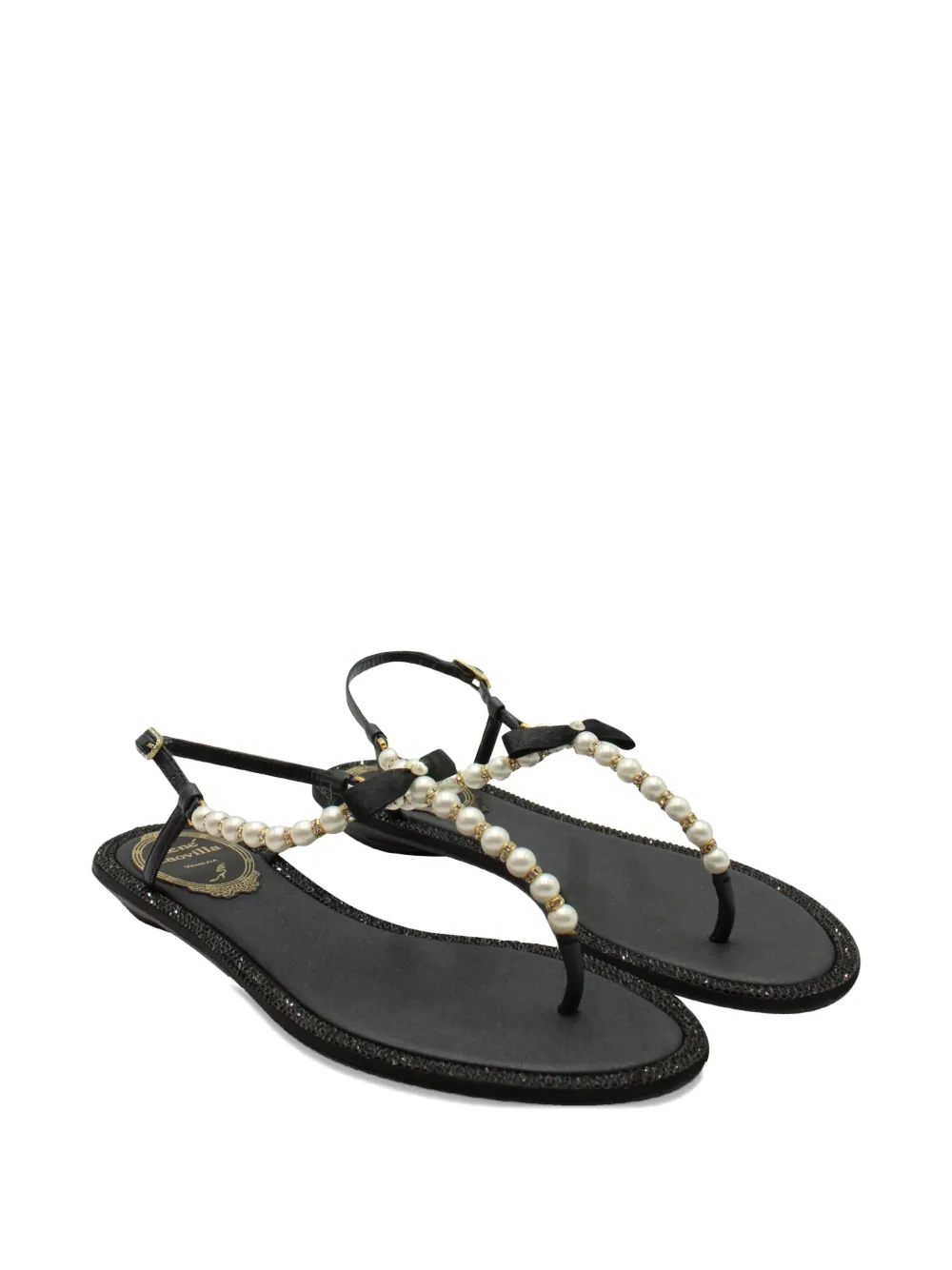 René Caovilla Pearly & Crystal sandals - Zwart