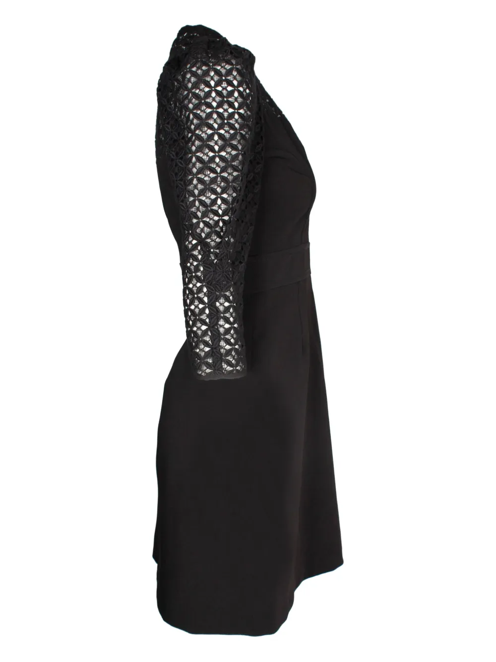 Pre-owned Sandro Emila Lace-trimmed Quarter-sleeve Dress In Black