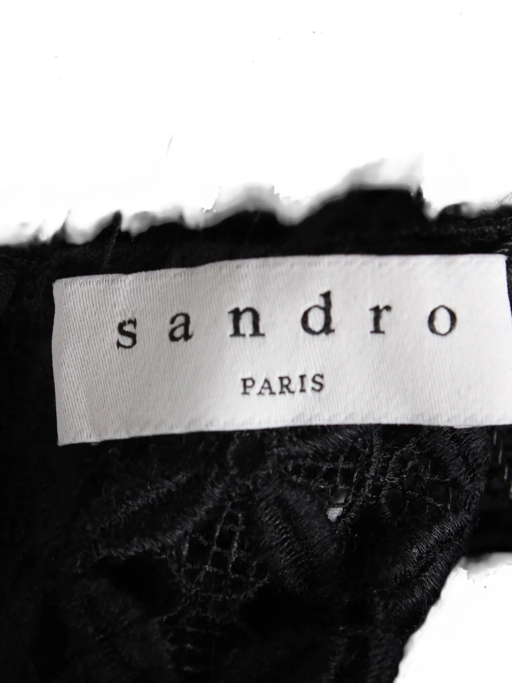 Pre-owned Sandro Emila Lace-trimmed Quarter-sleeve Dress In Black