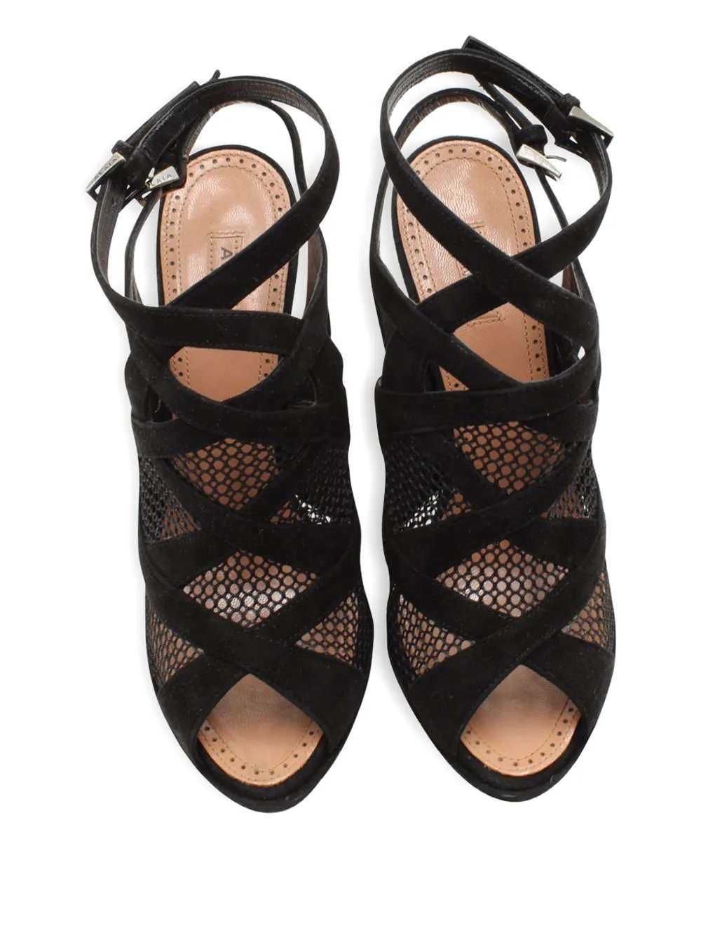 Pre-owned Alaïa Mesh Platform Sandals In Black