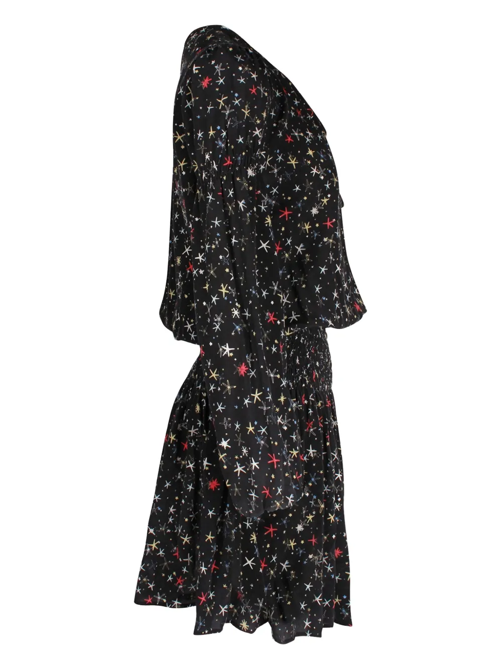 Pre-owned Anine Bing Martha Star-print Gathered Dress In Black