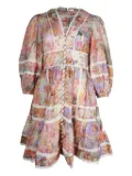 ZIMMERMANN floral-print puff-sleeve mini dress - Pink