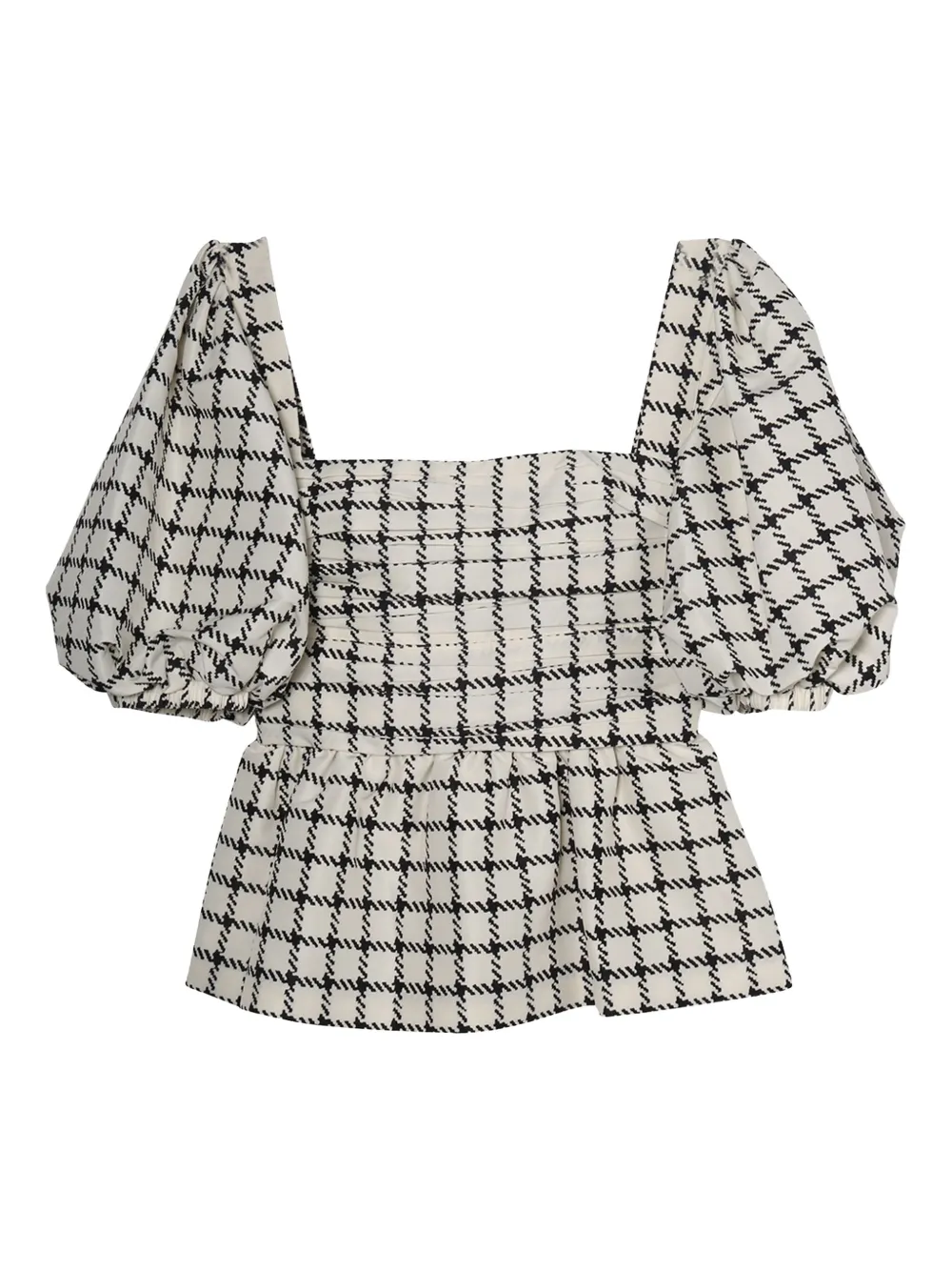 Pre-owned Self-portrait Puff-sleeve Checked Top In Neutral