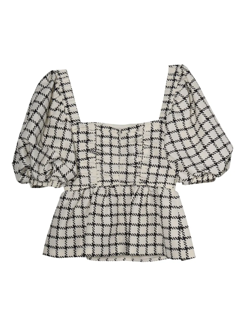 Self-Portrait puff-sleeve checked top | Neutrals | Image 1