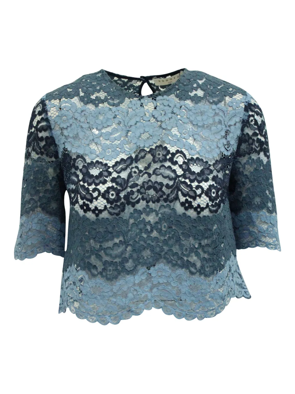Pre-owned Sandro Lace Scalloped-hem T-shirt In Blue