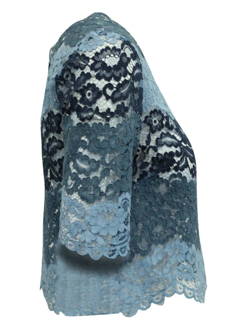 Pre-owned Sandro Lace Scalloped-hem T-shirt In Blue