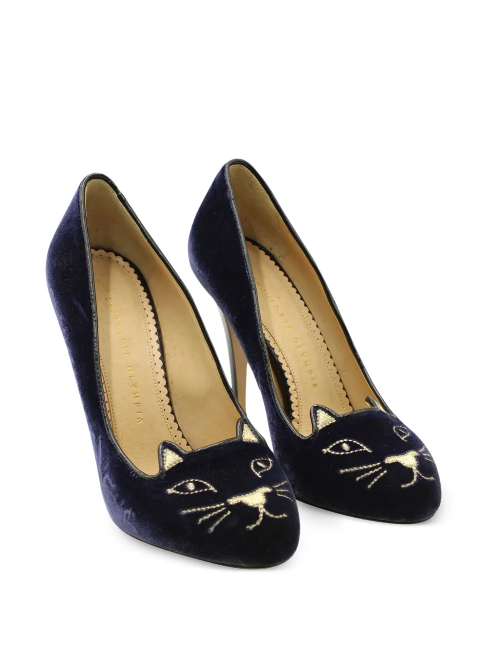 Charlotte Olympia 90mm Kitty cat-embroidered velvet pumps | Image 2