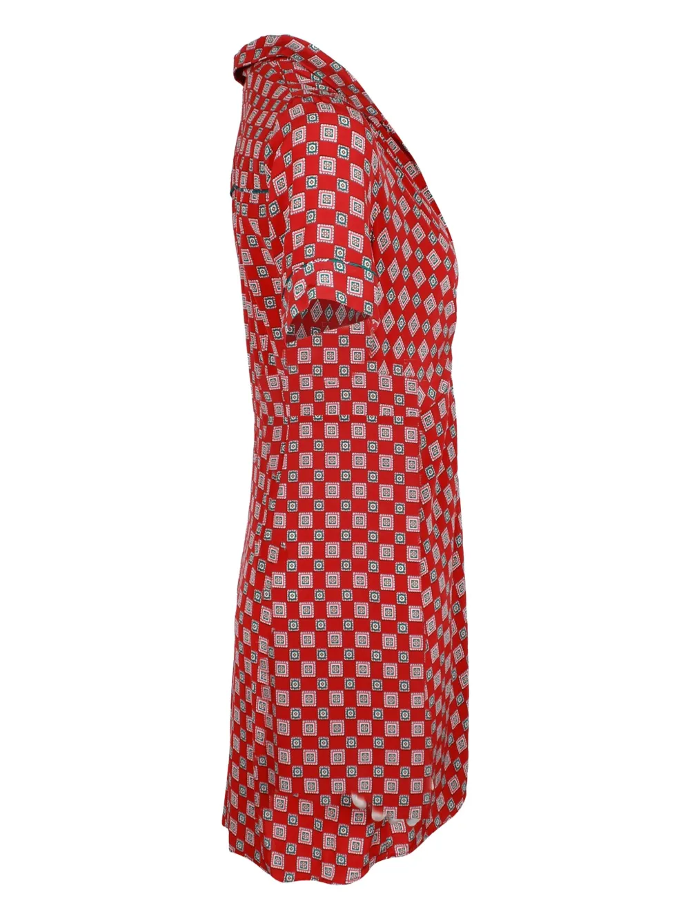 Pre-owned Sandro Square-print Front-knot Mini Dress In Red