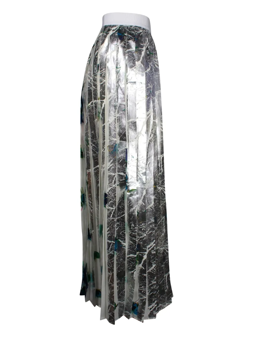 Pre-owned Msgm Pleated Floral Maxi Skirt In Gray