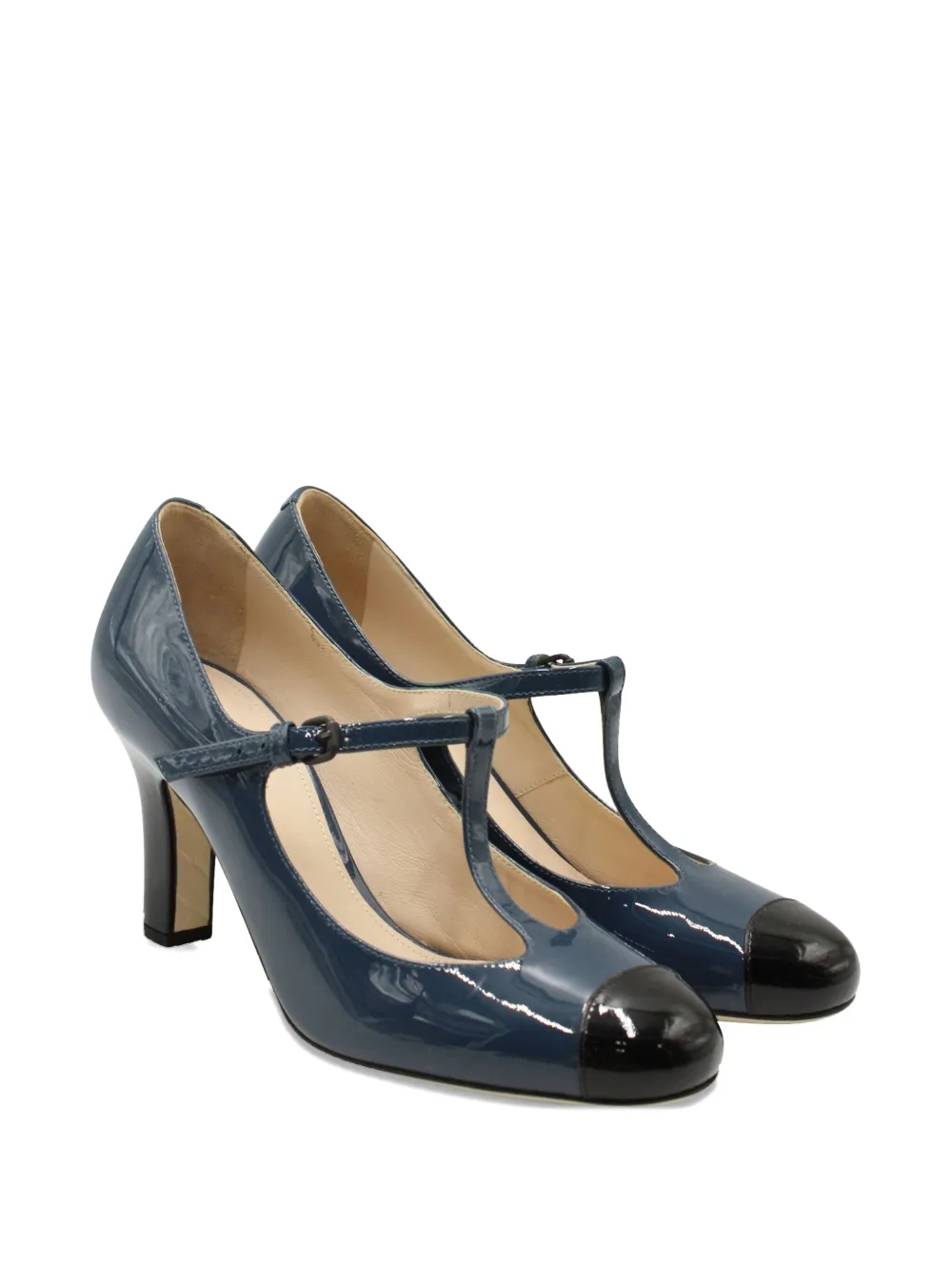 Bottega Veneta Pre-Owned 110mm T-strap patent leather pumps - Blauw