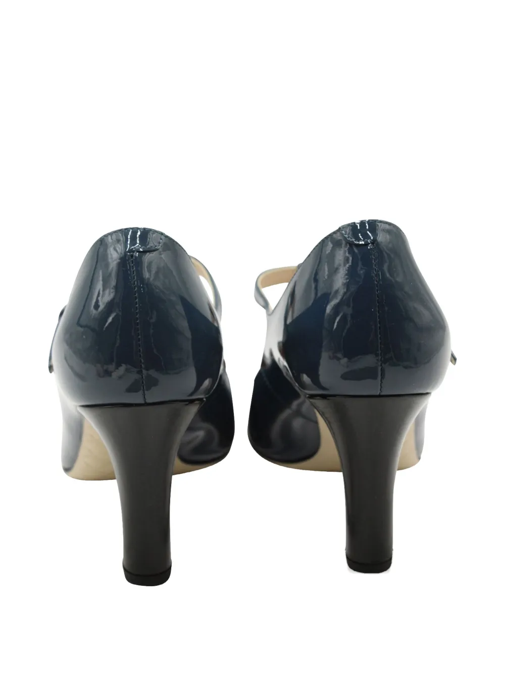 Pre-owned Bottega Veneta 110mm T-strap Patent Leather Pumps In Blue