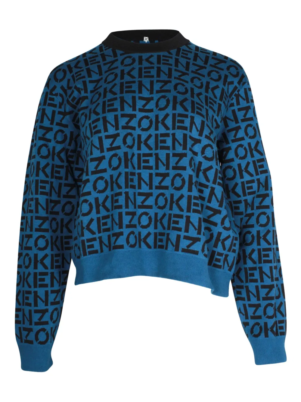 Pre-owned Kenzo Monogram-pattern Crew-neck Sweater In Blue