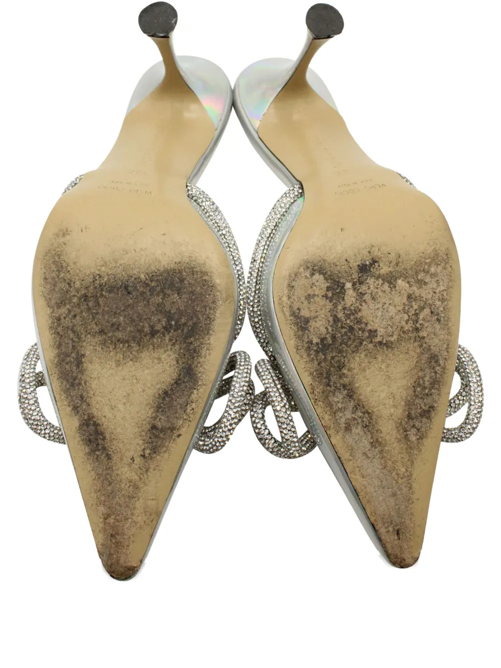 Pre-owned Mach&mach Crystal-bow Pointed-toe Mules In Silver