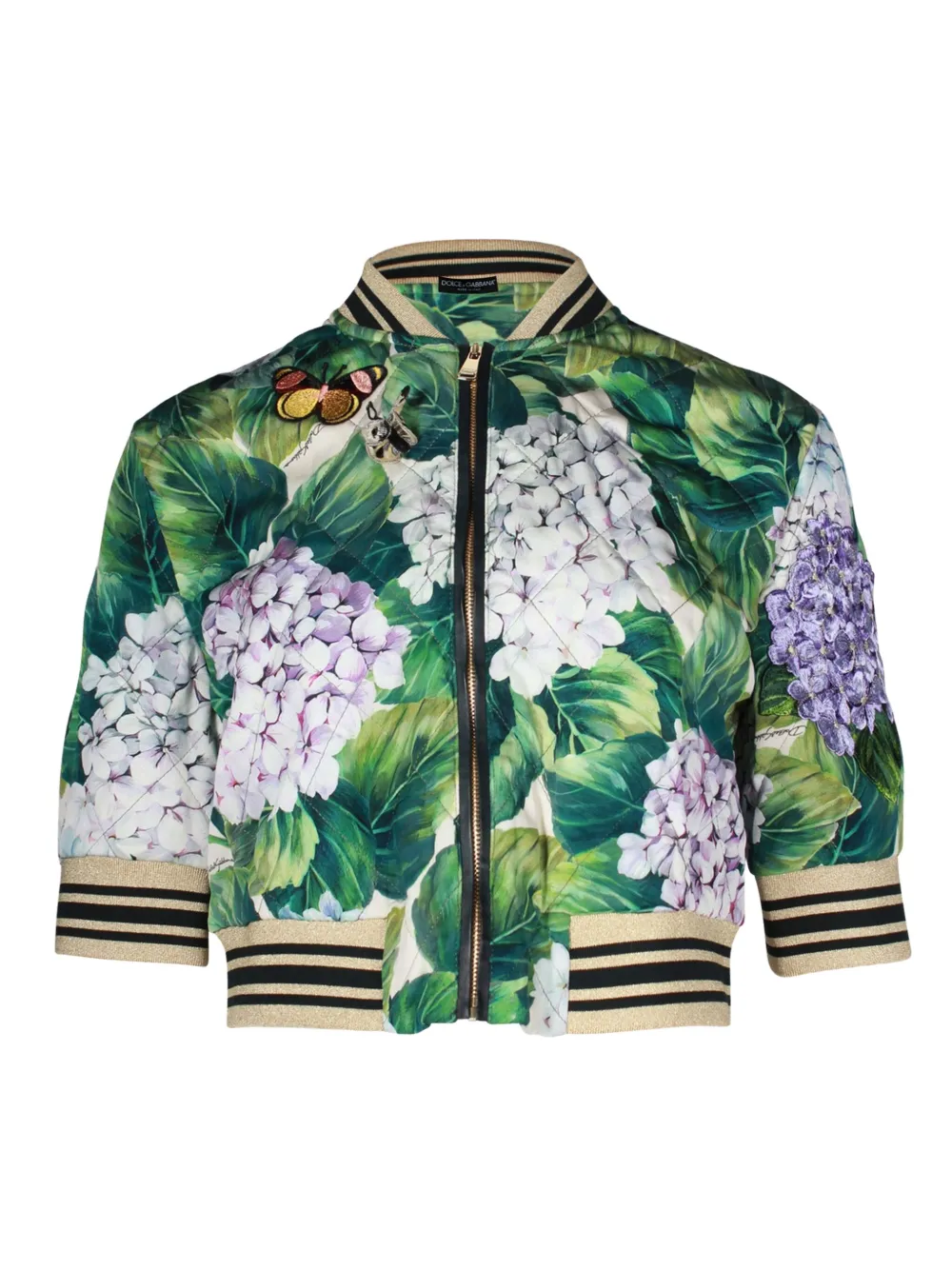 Dolce & Gabbana Pre-Owned hydrangea-print bomber jacket | Green | Image 1