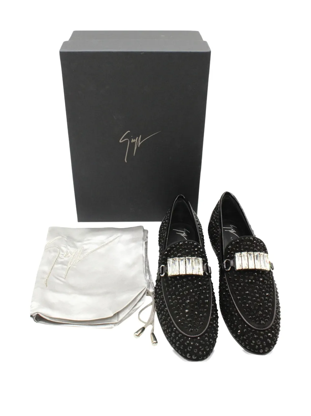 Pre-owned Giuseppe Zanotti Vintage Crystal-embellished Loafers In Black