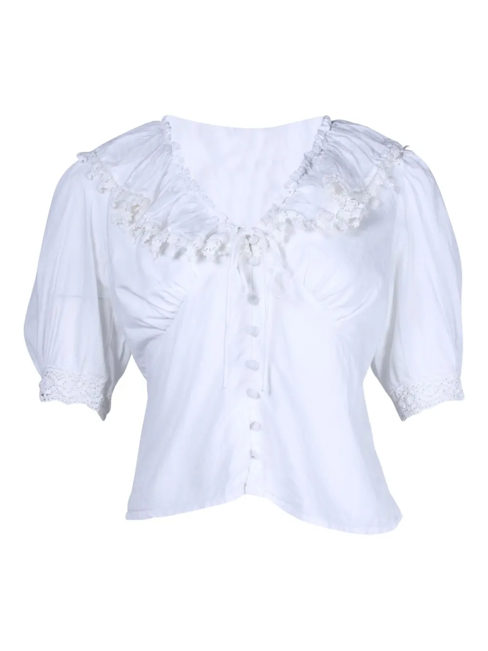 Pre-owned Rixo London Rihanna Lace-trimmed Puff-sleeve Blouse In White