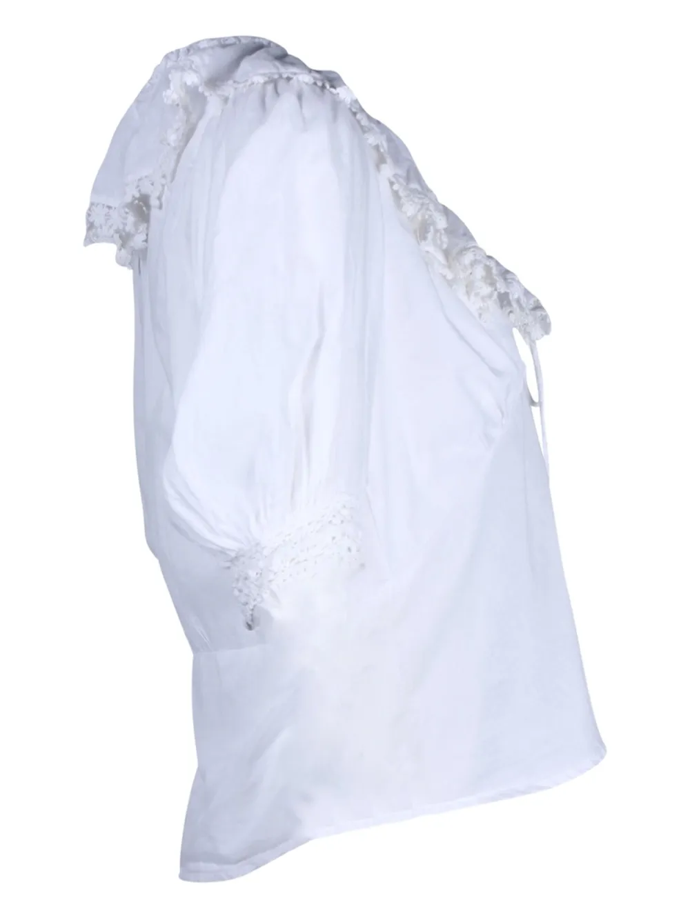 Pre-owned Rixo London Rihanna Lace-trimmed Puff-sleeve Blouse In White