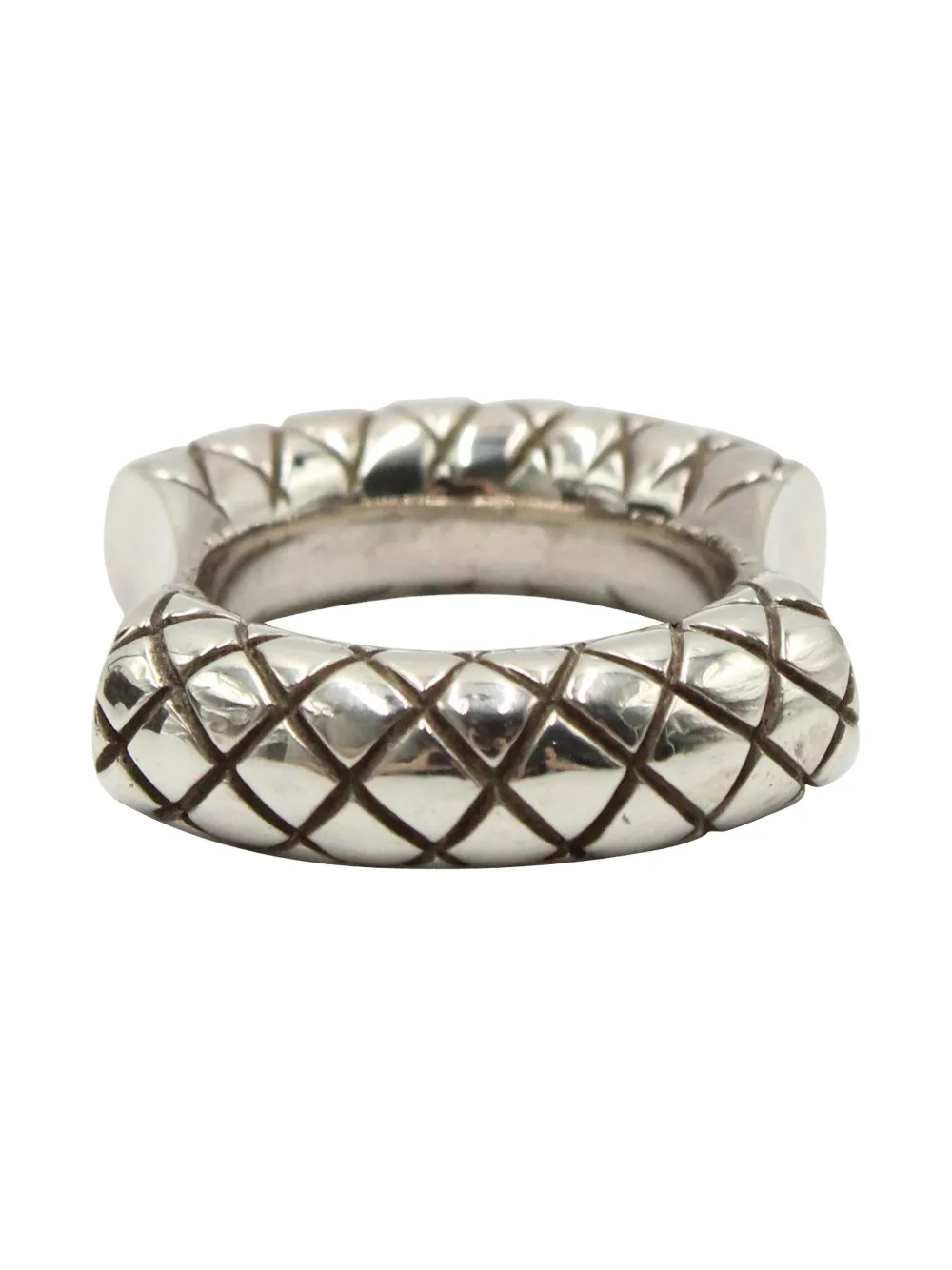 Pre-owned Bottega Veneta Intrecciato Double Cut Ring In Silver