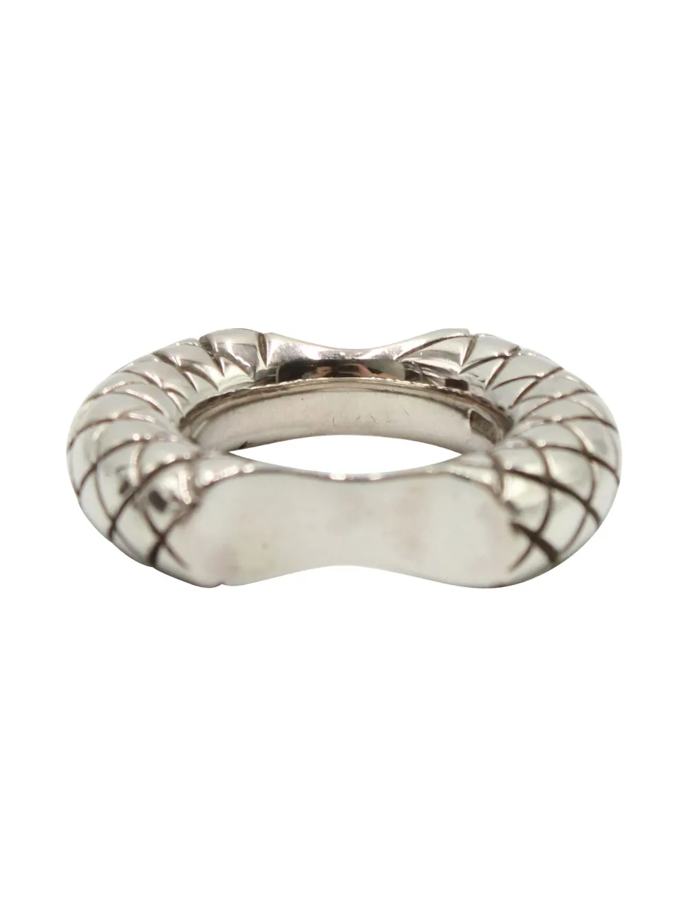Pre-owned Bottega Veneta Intrecciato Double Cut Ring In Silver