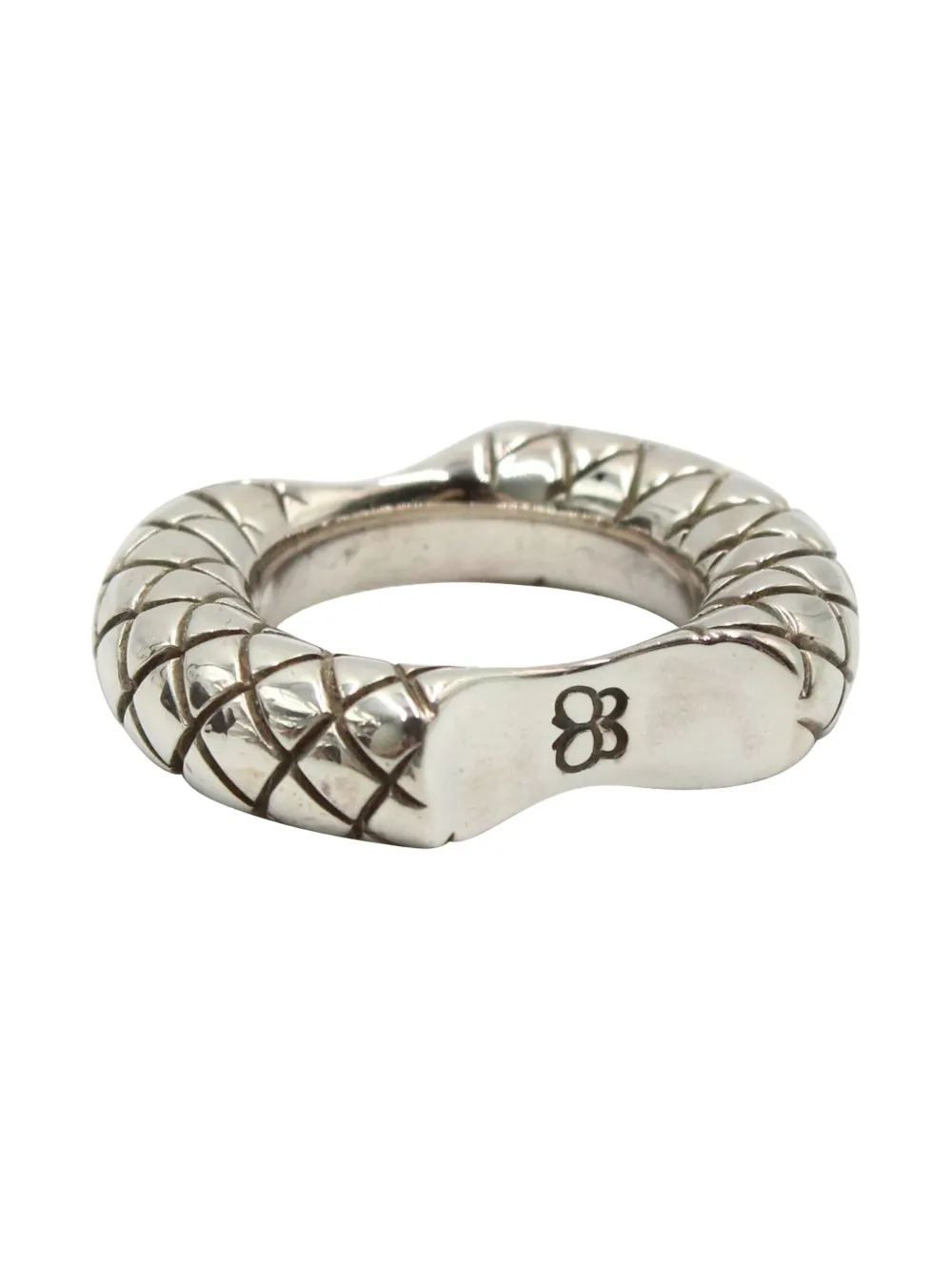 Pre-owned Bottega Veneta Intrecciato Double Cut Ring In Silver