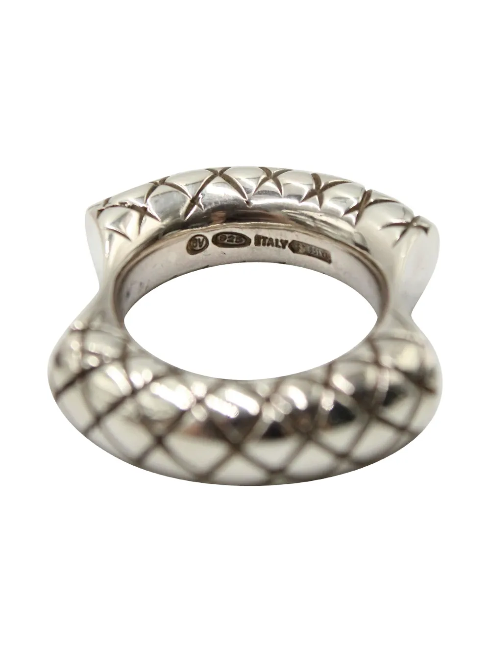 Pre-owned Bottega Veneta Intrecciato Double Cut Ring In Silver