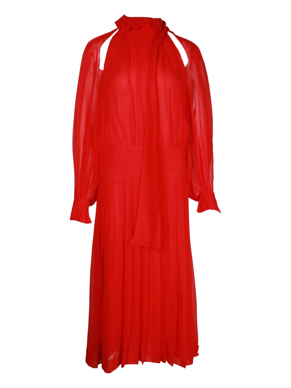 Victoria Beckham  sheer-sleeve midi dress | Red | Image 1