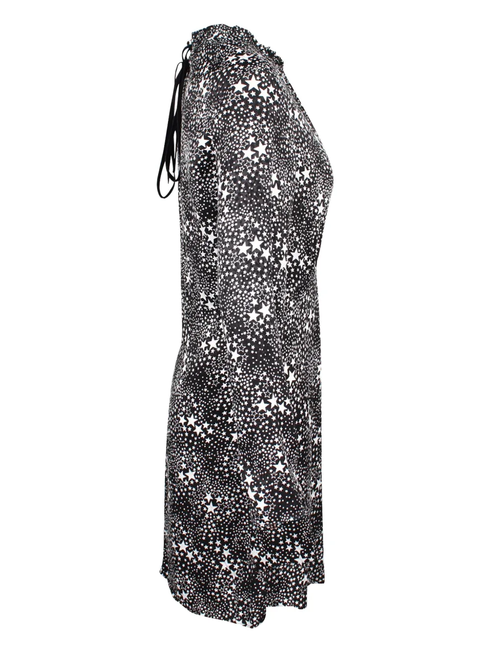 Pre-owned Maje Star-print Ruffled-neckline Mini Dress In Black
