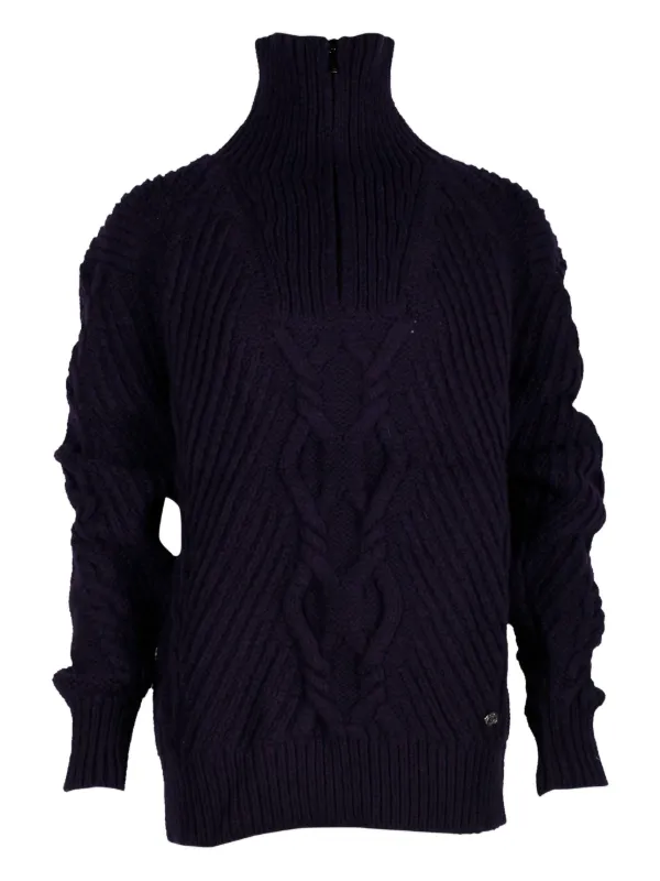 CHANEL Pre-Owned cable-knit zip-front Sweater Blue