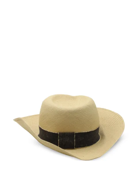 Maison Michel straw grosgrain-ribbon fedora hat