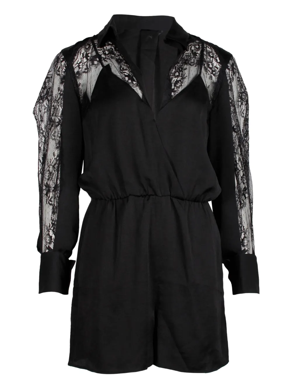 Pre-owned Maje Ines Lace-panelled Playsuit In Black