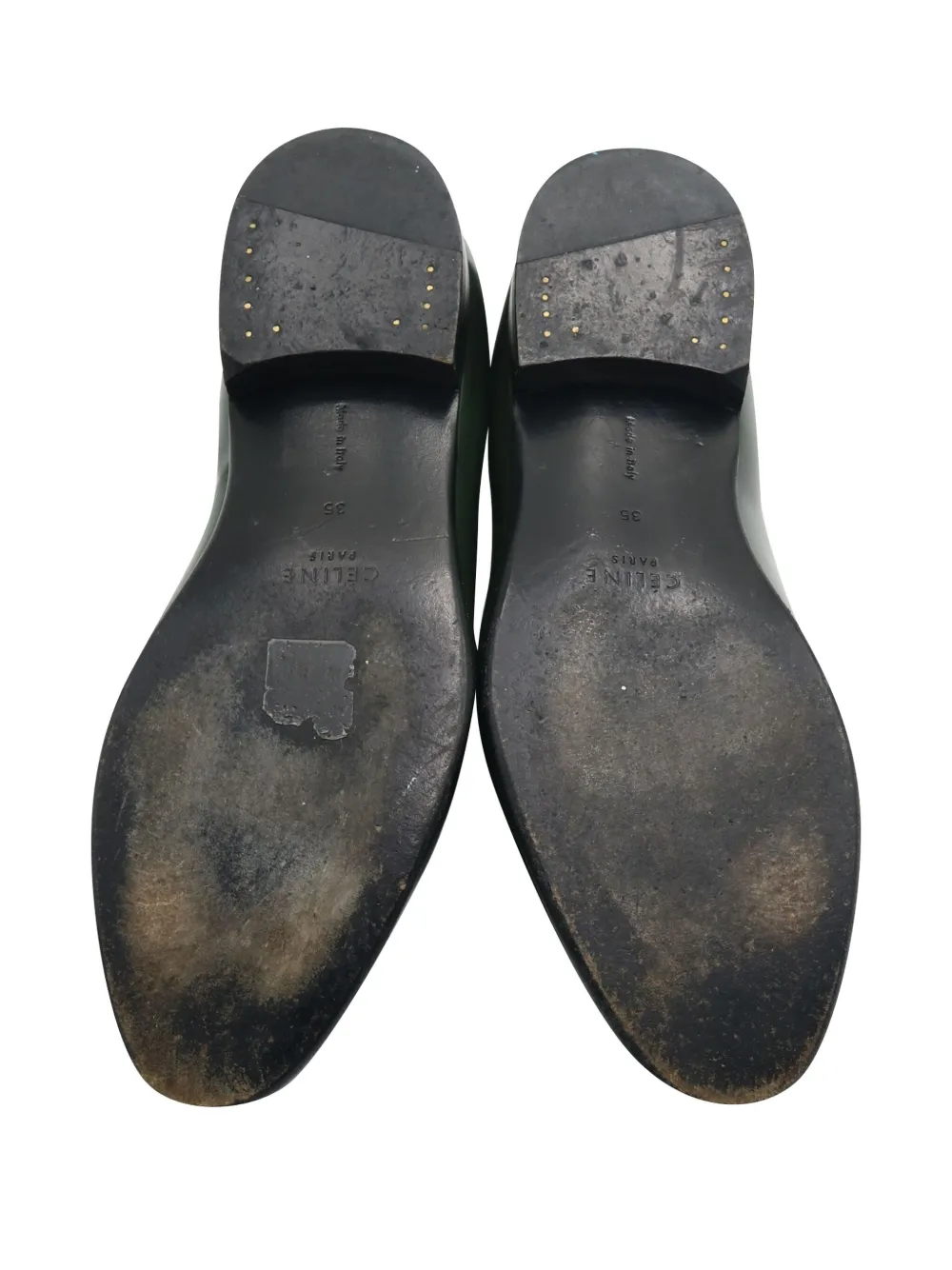Pre-owned Celine Leather Flat Loafers In Green